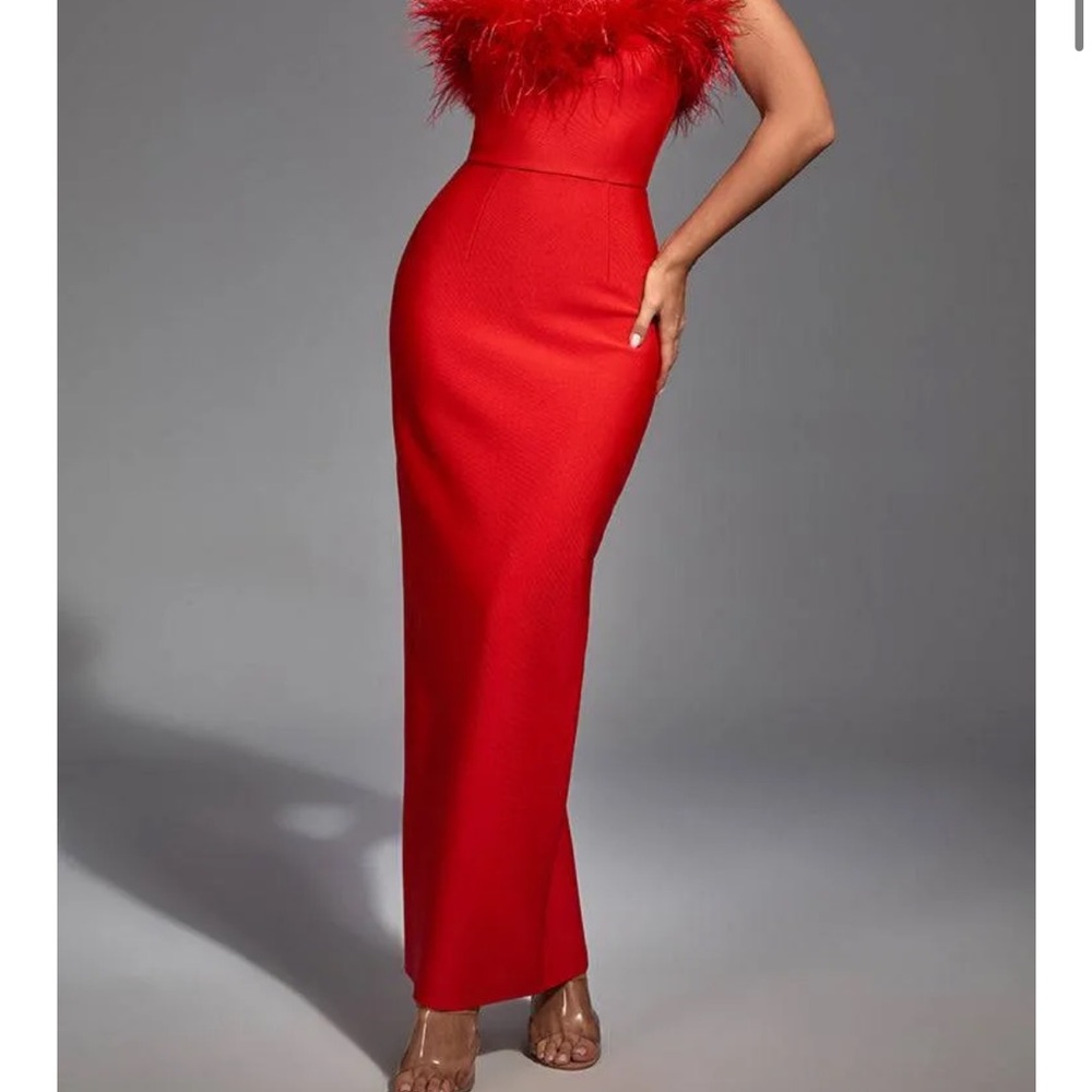Red Feather Tassel Maxi Dress